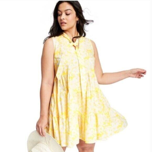 Lisa Marie Fernandez x Target Medium Floral Yellow White Tiered Dress w/ Pockets - Picture 3 of 11